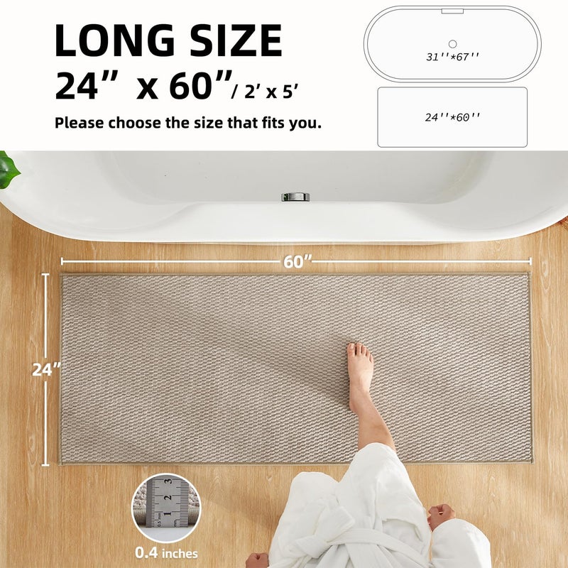 TYUU Bathroom Runner Rug, Long Bath Mat Washable Thin Quick Dry Low Pile Bathroom Runner Rugs 24 x 60 Non Slip, Beige 24"x60" - Image 2