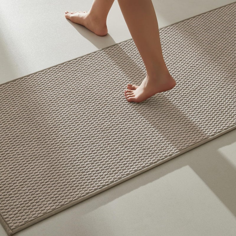 TYUU Bathroom Runner Rug, Long Bath Mat Washable Thin Quick Dry Low Pile Bathroom Runner Rugs 24 x 60 Non Slip, Beige 24"x60" - Image 1