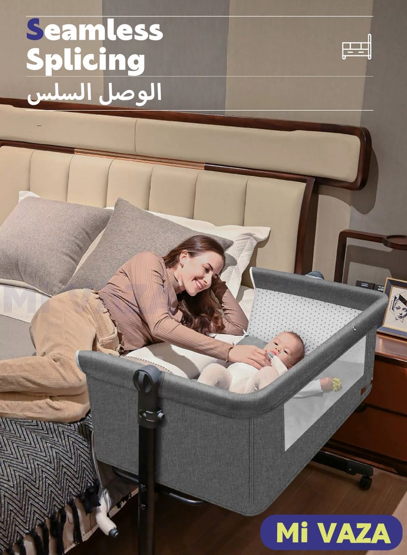 Mi VAZA Baby Premium Bedside Sleeper Crib, Baby Bassinet with Large Storage Basket, 3 in 1 Travel Baby bedding set,Baby Bed with Breathable Mosquito Net,Soft Mattress 360° Swivel Wheels for Infants and Newborns(Deep Grey) - Image 3