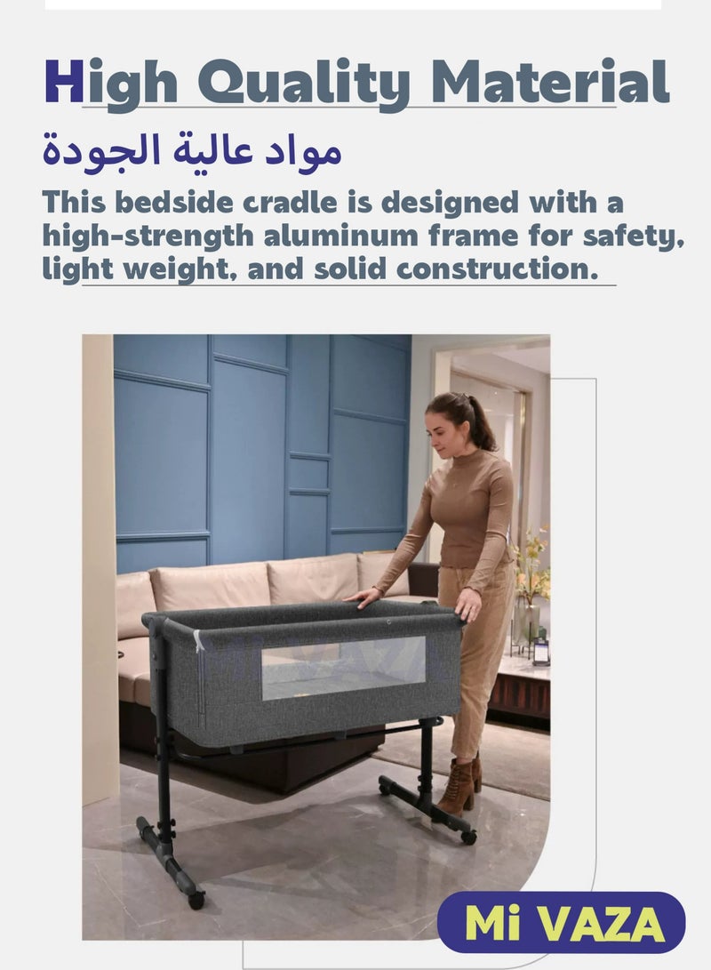 Mi VAZA Baby Premium Bedside Sleeper Crib, Baby Bassinet with Large Storage Basket, 3 in 1 Travel Baby bedding set,Baby Bed with Breathable Mosquito Net,Soft Mattress 360° Swivel Wheels for Infants and Newborns(Deep Grey) - Image 5