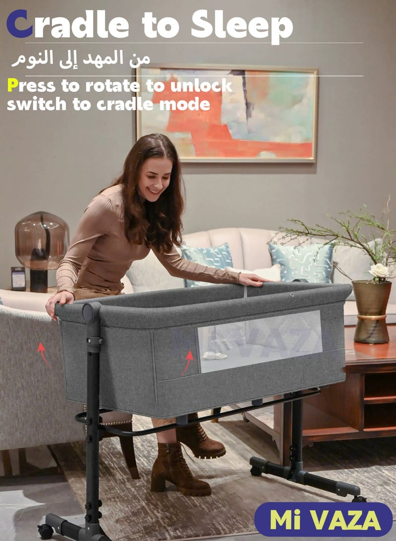 Mi VAZA Baby Premium Bedside Sleeper Crib, Baby Bassinet with Large Storage Basket, 3 in 1 Travel Baby bedding set,Baby Bed with Breathable Mosquito Net,Soft Mattress 360° Swivel Wheels for Infants and Newborns(Deep Grey) - Image 4