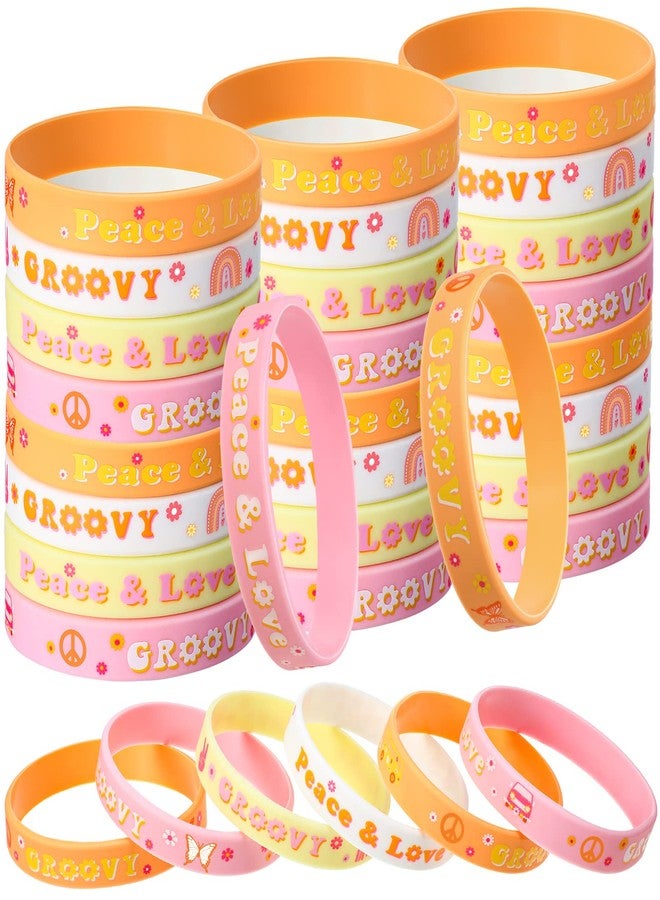 Aoriher 28 Pieces Groovy Retro Hippie Silicone Wristbands Daisy Flower Peace and Love Rubber Bracelets Daisy Party Favors for Kids adults 60s 70s Two Groovy themed Birthday Party Decoration Supplies - Image 1