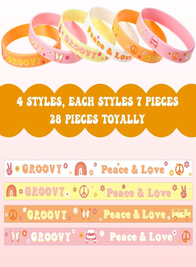 Aoriher 28 Pieces Groovy Retro Hippie Silicone Wristbands Daisy Flower Peace and Love Rubber Bracelets Daisy Party Favors for Kids adults 60s 70s Two Groovy themed Birthday Party Decoration Supplies - Image 3