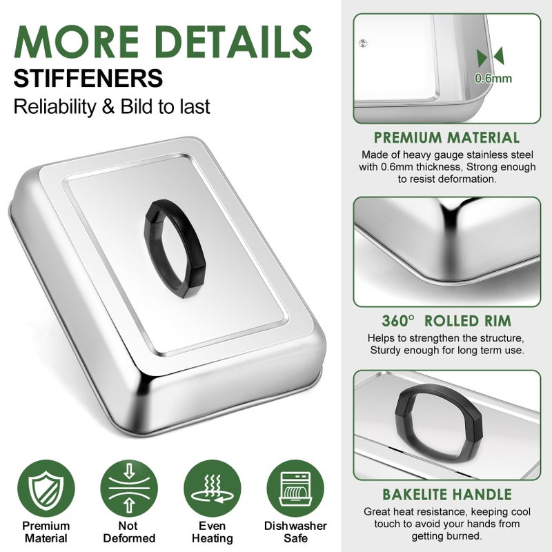 Joyfair 2Pcs Basting Cover Melting Dome for Griddle (13 x 9.8"), Joyfair Rectangular Stainless Steel Cheese Melt Lid for Outdoor Flat Top Grill, Heat-Resistant Handle & Dishwasher Safe (No Vent) - Image 3