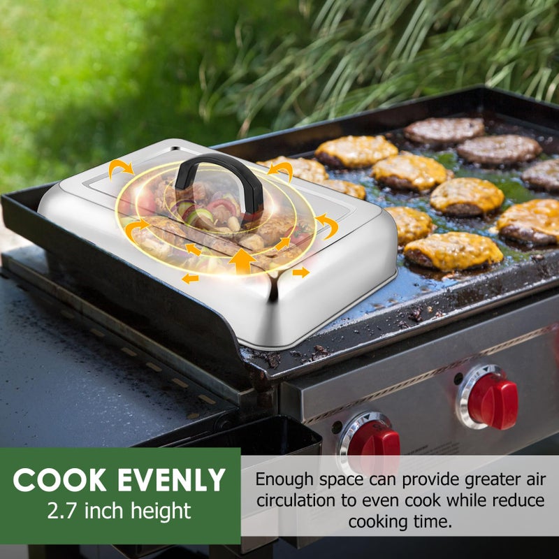 Joyfair 2Pcs Basting Cover Melting Dome for Griddle (13 x 9.8"), Joyfair Rectangular Stainless Steel Cheese Melt Lid for Outdoor Flat Top Grill, Heat-Resistant Handle & Dishwasher Safe (No Vent) - Image 4