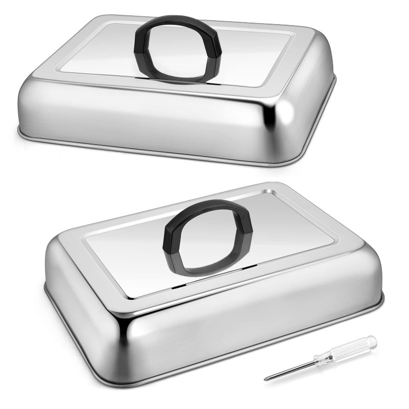 Joyfair 2Pcs Basting Cover Melting Dome for Griddle (13 x 9.8"), Joyfair Rectangular Stainless Steel Cheese Melt Lid for Outdoor Flat Top Grill, Heat-Resistant Handle & Dishwasher Safe (No Vent) - Image 1