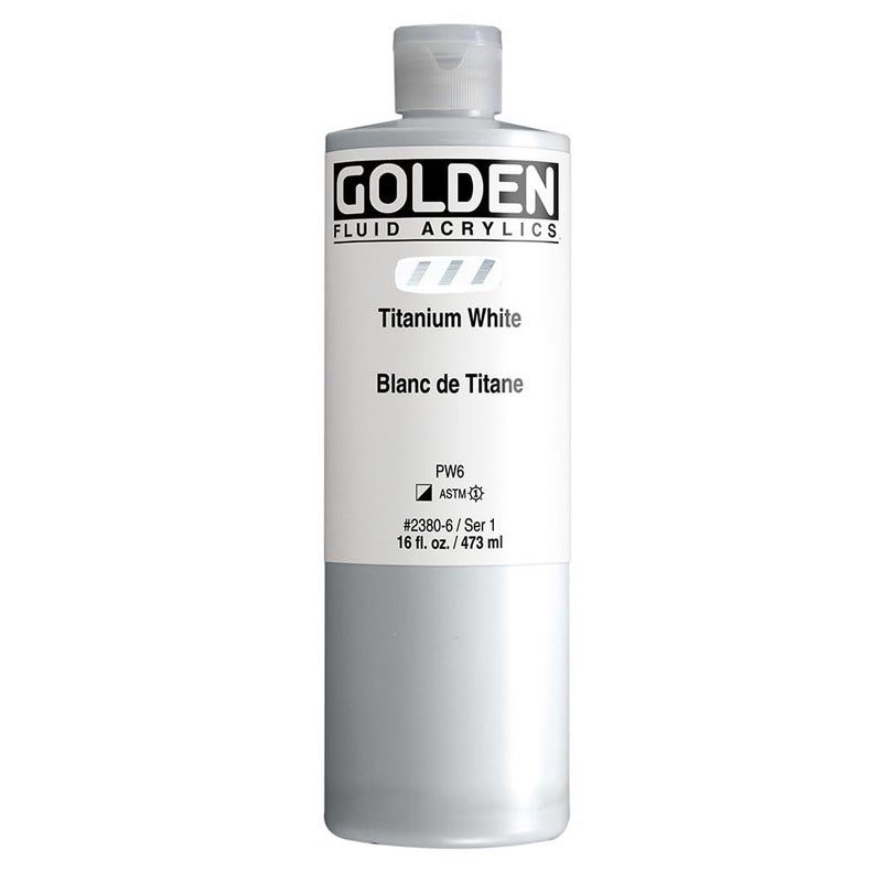 Golden Fluid Acrylics by GOLDEN, Titanium White, 16 fl. oz. Bottle, Professional Acrylic Paint, Semi-Opaque