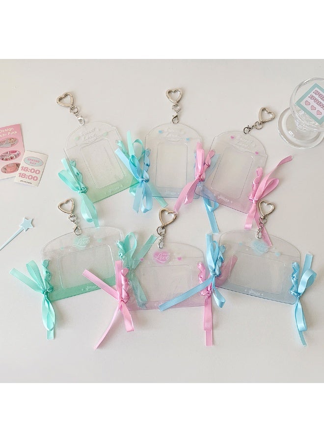 NIBEMINENT 1 - Piece Simple Transparent Glitter Kpop Photo Card Holder Pendant Key Chain ID Badge Holder ID Card Holder Photo Card Protector for School ID Office ID Access Card for Women Girls - Image 3