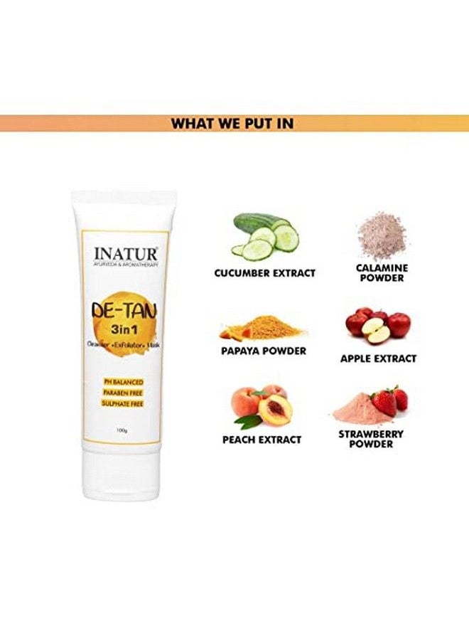 INATUR Detan Scrub ; 3 In1 Cleanser Exfoliator Mask ; Tan Removal ; Brightening & Dead Cell Removal ; Enriched With Real Fruits Extracts ; For Face & Body ; All Skin Type ; 100G  - Image 5