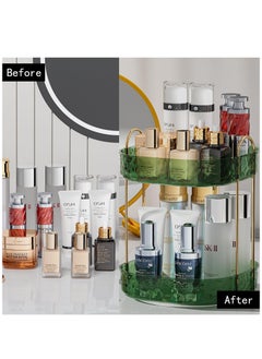Excefore 360° Rotating Makeup Organizer With Perfume Holder, Bathroom Organizer For Countertop, Maximizes Storage Space With Stylish Design, Green 2 Tier, Fits Jewelry,Makeup Brushes, Lipsticks  - Image 3