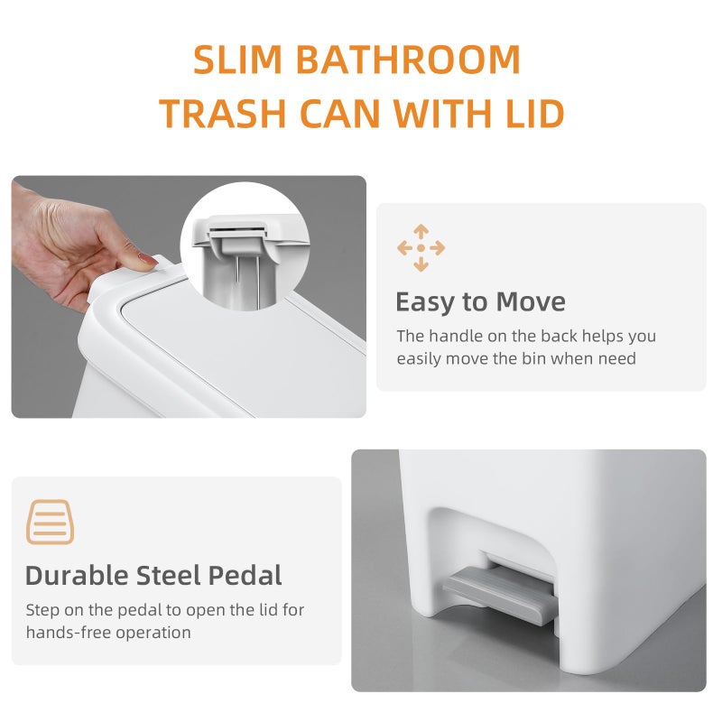 MOPALL Slim Bathroom Trash Can with Lid - 1.9 Gallon Dual-Way Opening (Step Pedal & Press Top) Small Trash Can for Narrow Spaces, Rust-Proof Wastebasket Small Garbage Can for Bathroom, Bedroom, Office - Image 5