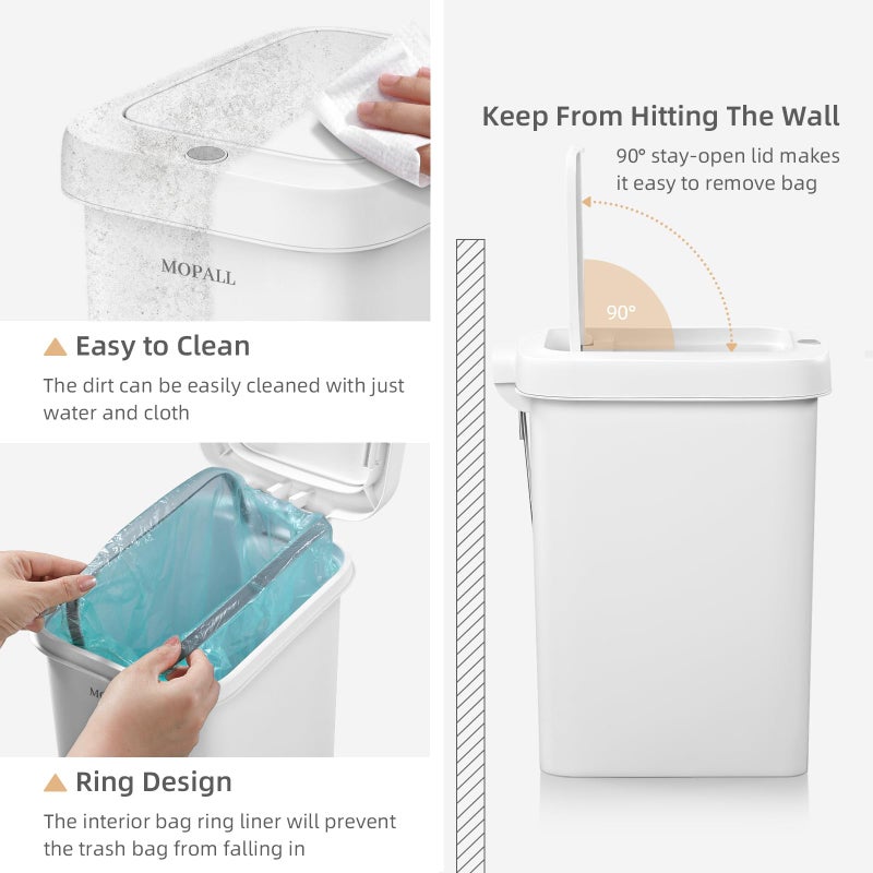 MOPALL Slim Bathroom Trash Can with Lid - 1.9 Gallon Dual-Way Opening (Step Pedal & Press Top) Small Trash Can for Narrow Spaces, Rust-Proof Wastebasket Small Garbage Can for Bathroom, Bedroom, Office - Image 3