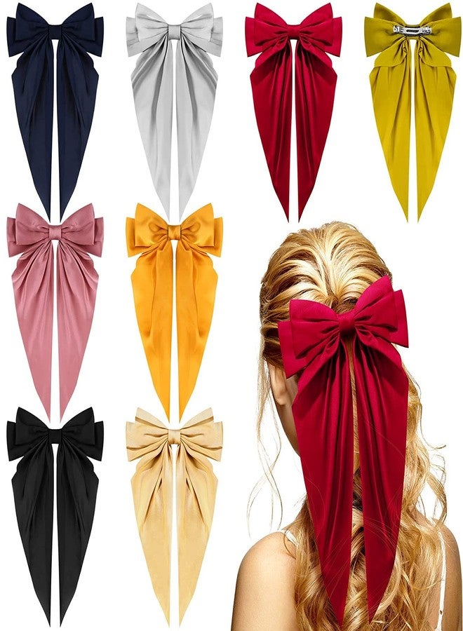 WHISKET Big Satin Layered Hair Bows for Women Girls Barrette Hair Clip Long Ribbon Bows Style Hair Accessories [PACK OF 2] (RED) - Image 3