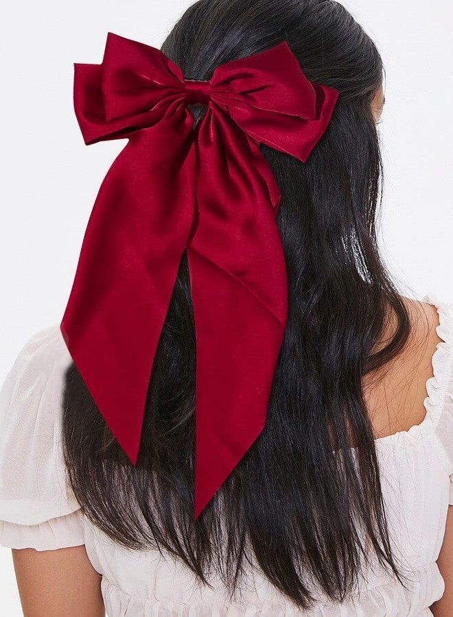 WHISKET Big Satin Layered Hair Bows for Women Girls Barrette Hair Clip Long Ribbon Bows Style Hair Accessories [PACK OF 2] (RED) - Image 2