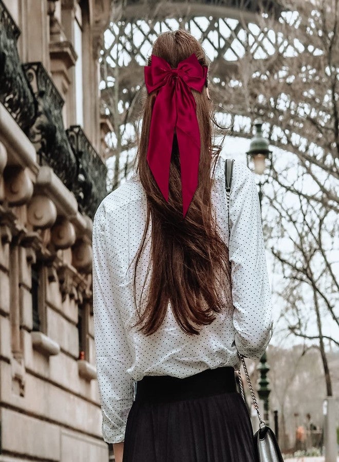 WHISKET Big Satin Layered Hair Bows for Women Girls Barrette Hair Clip Long Ribbon Bows Style Hair Accessories [PACK OF 2] (RED) - Image 4