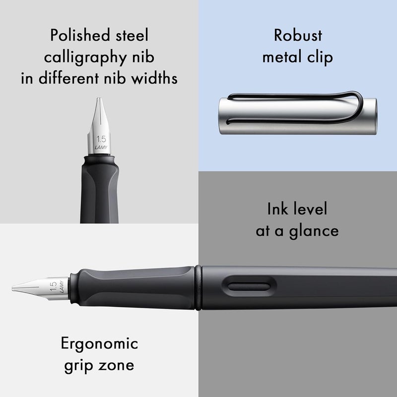 LAMY joy AL - calligraphy fountain pen with ergonomic grip & polished steel nib in line width 1.5 mm - Calligraphy Fountain Pen with ribbon nib - incl. ink cartridge T 10 blue - Image 3