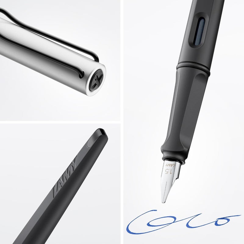 LAMY joy AL - calligraphy fountain pen with ergonomic grip & polished steel nib in line width 1.5 mm - Calligraphy Fountain Pen with ribbon nib - incl. ink cartridge T 10 blue - Image 2