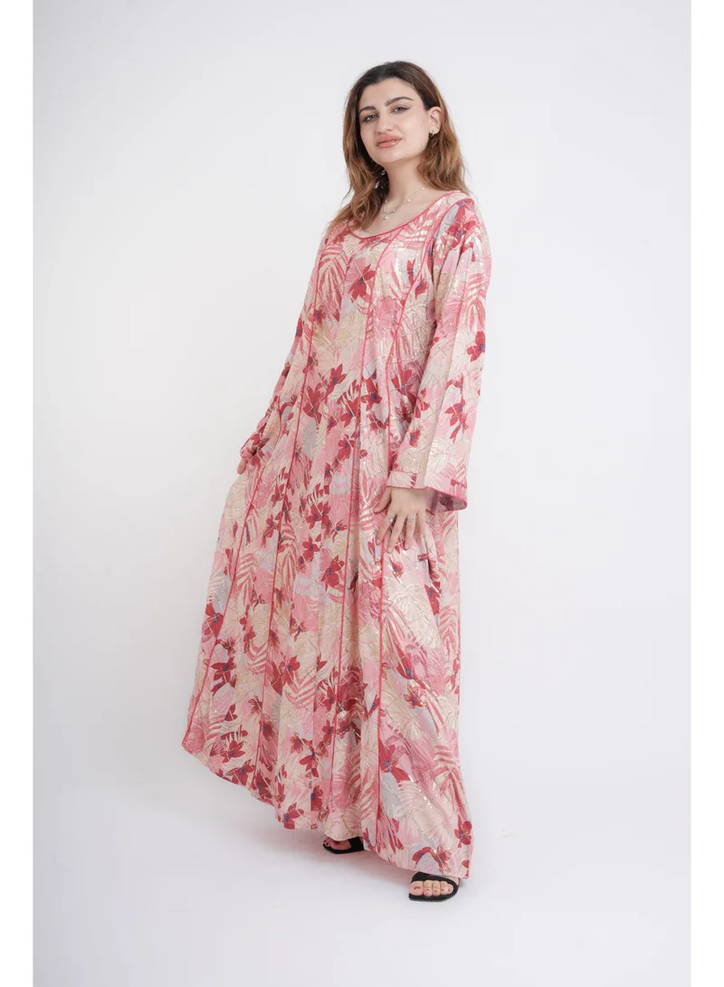 IKKXA Floral Elegance Modern Jalabiya IN105 Peach