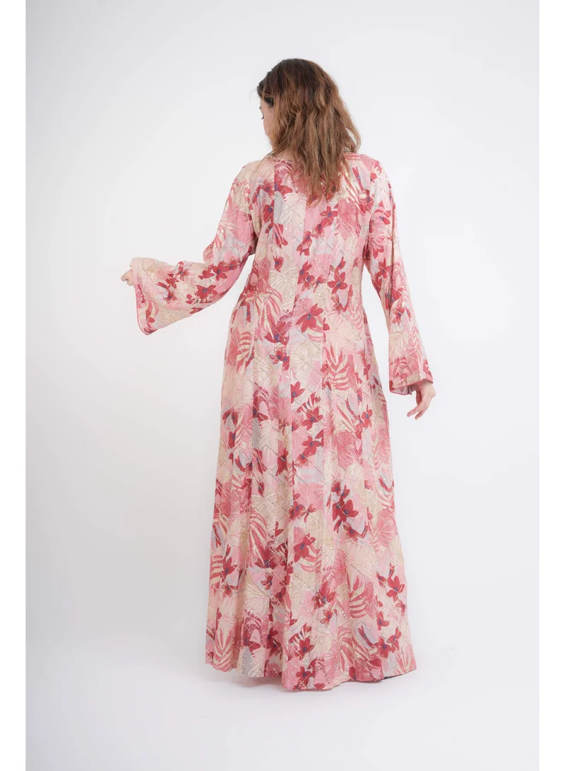 IKKXA Floral Elegance Modern Jalabiya IN105 Peach