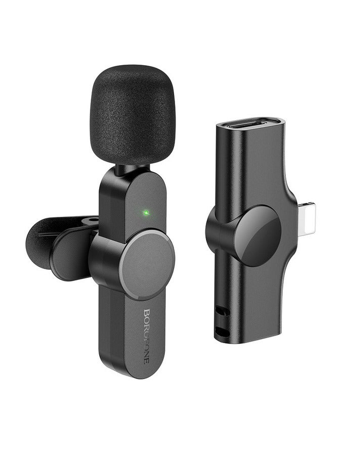 بوروفون ميكروفون Lavalier لاسلكي بمشبك للمزامنة التلقائية لهاتف iPhone باللون الأسود - Image 1