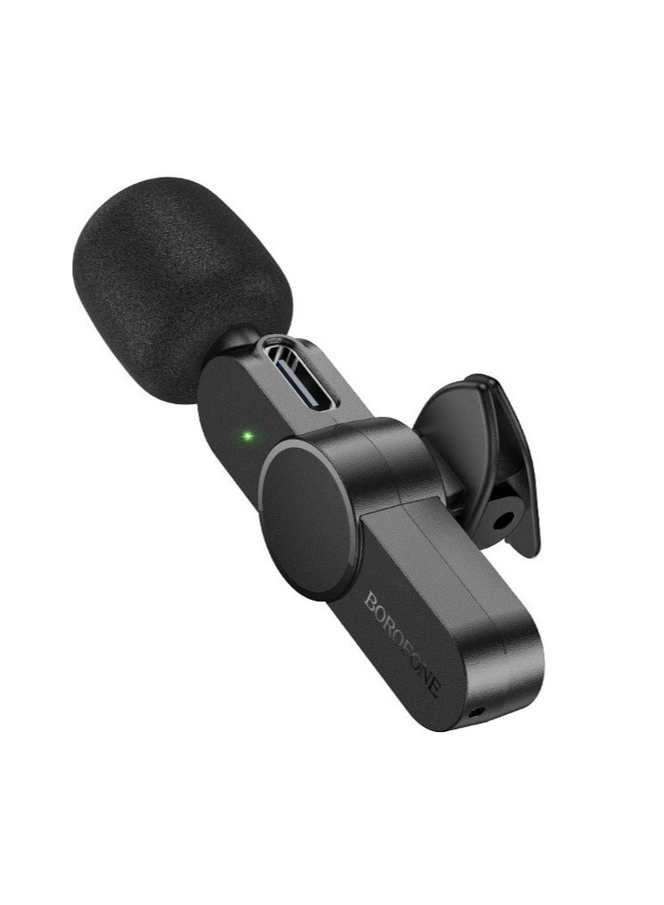 بوروفون ميكروفون Lavalier لاسلكي بمشبك للمزامنة التلقائية لهاتف iPhone باللون الأسود - Image 4