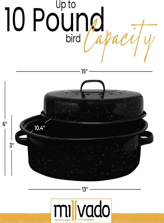 Millvado Granite Roasting Pan, 10 lb Capacity Turkey Roasting Pan with Lid, 15" Granite Oven Roaster Oval Shaped Speckled Enamel on Steel Cookware - Image 2