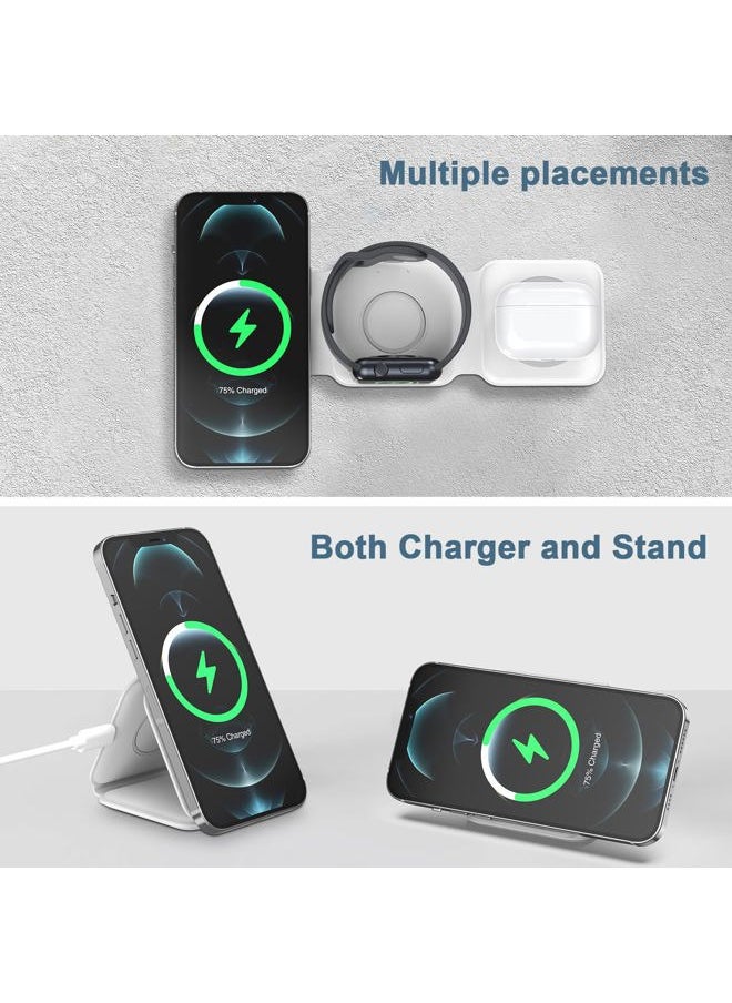 3 in 1 Foldable Wireless Charger, Ankilo Magsafe Charger Charging Station for Multple Devices,Travel Charger for iPhone 15/14/13/12 Series, iWatch, AirPods Pro(Adapter not Included)