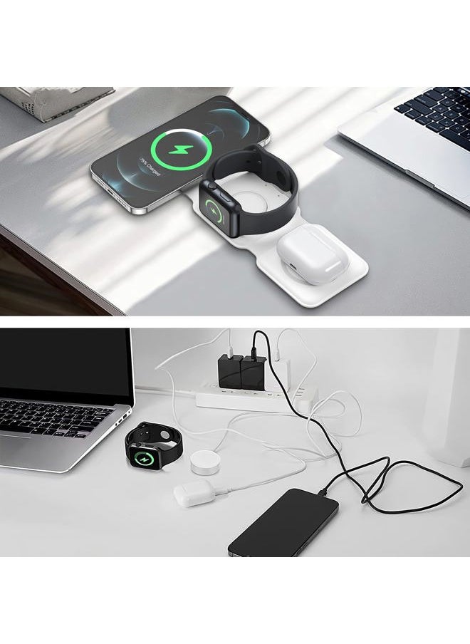 3 in 1 Foldable Wireless Charger, Ankilo Magsafe Charger Charging Station for Multple Devices,Travel Charger for iPhone 15/14/13/12 Series, iWatch, AirPods Pro(Adapter not Included)