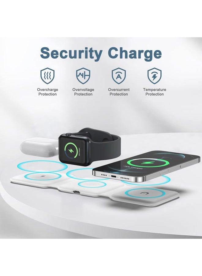 3 in 1 Foldable Wireless Charger, Ankilo Magsafe Charger Charging Station for Multple Devices,Travel Charger for iPhone 15/14/13/12 Series, iWatch, AirPods Pro(Adapter not Included)