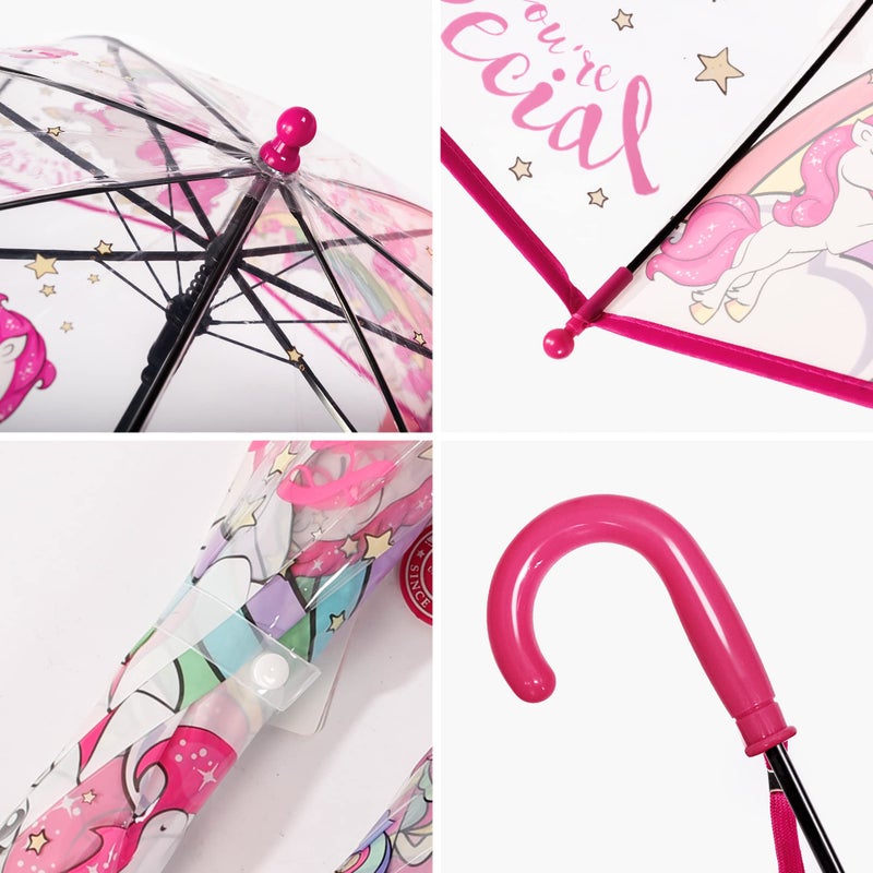 RONIARE Kids Umbrella Clear Bubble Umbrellas for Rain,Safety Dome Windproof Umbrella for Kid Girls and Boys,Pink - Image 3