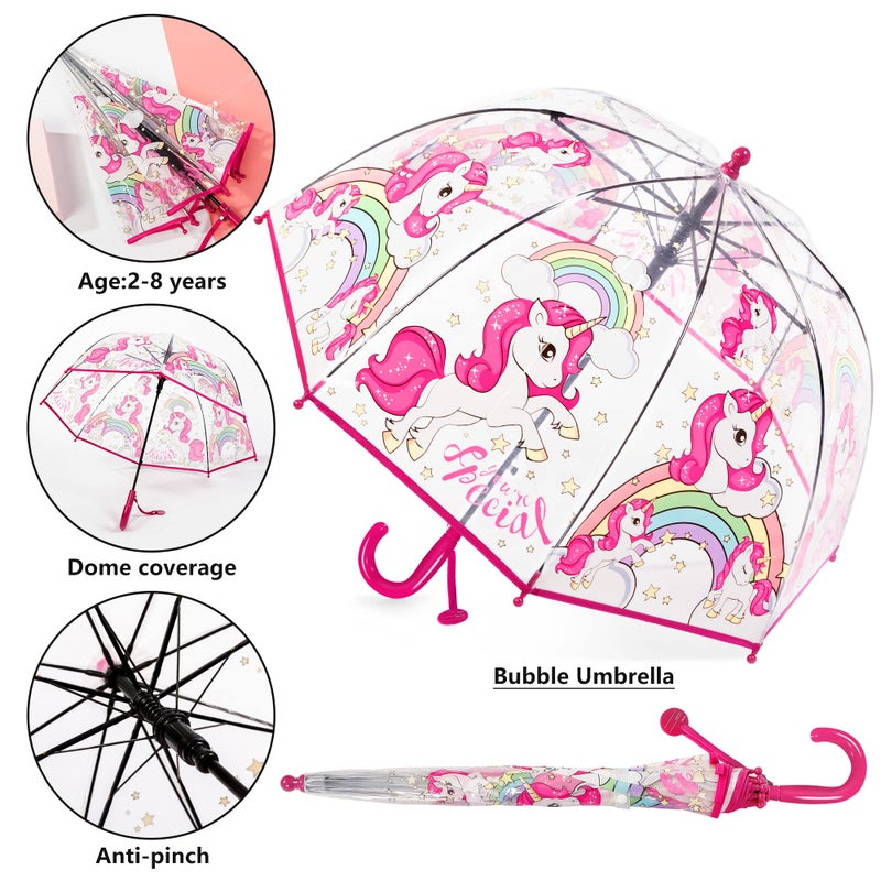 RONIARE Kids Umbrella Clear Bubble Umbrellas for Rain,Safety Dome Windproof Umbrella for Kid Girls and Boys,Pink - Image 4