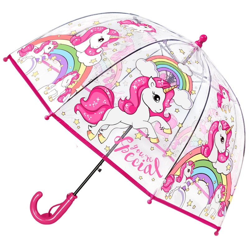 RONIARE Kids Umbrella Clear Bubble Umbrellas for Rain,Safety Dome Windproof Umbrella for Kid Girls and Boys,Pink - Image 1