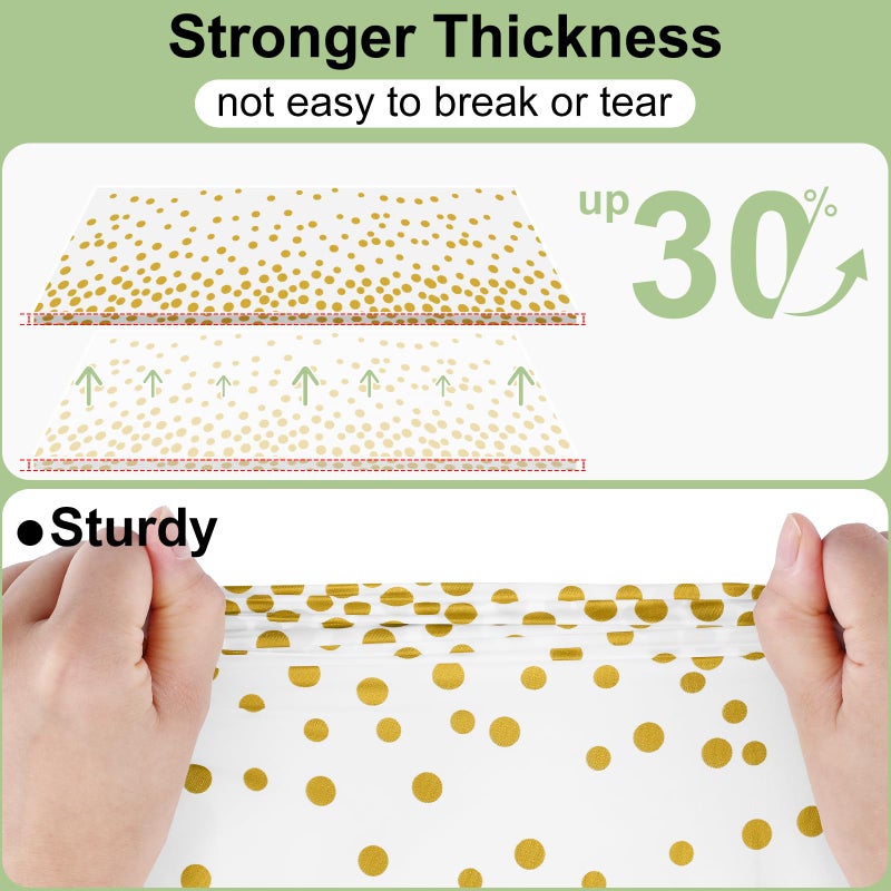 misaya 3 Packs Dot Disposable Table Cloth, 54 x 108 Inch Waterproof Plastic Tablecloth, Rectangle Gold Dots in White Table Covers for Easter, Picnic, Birthday, Party - Image 2