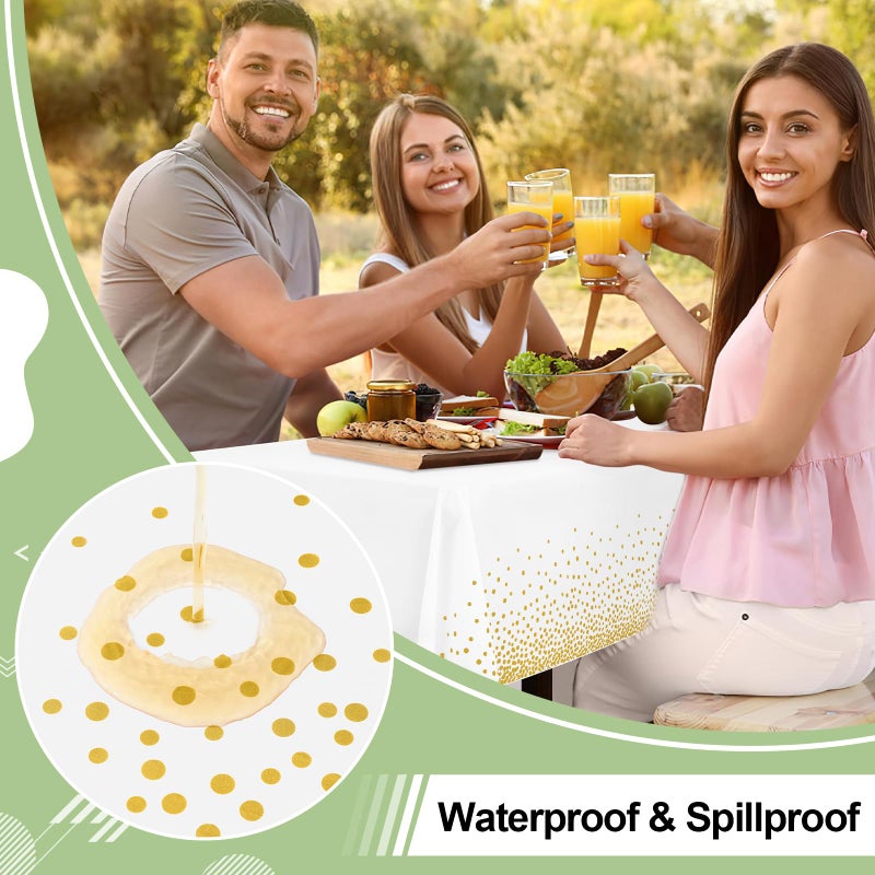 misaya 3 Packs Dot Disposable Table Cloth, 54 x 108 Inch Waterproof Plastic Tablecloth, Rectangle Gold Dots in White Table Covers for Easter, Picnic, Birthday, Party - Image 3