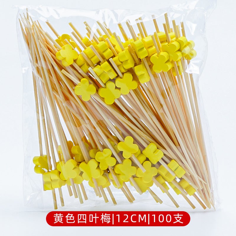 Bamboo Fruit Skewers Artistic Picks Cocktail Sticks Yellow four-leaf plum