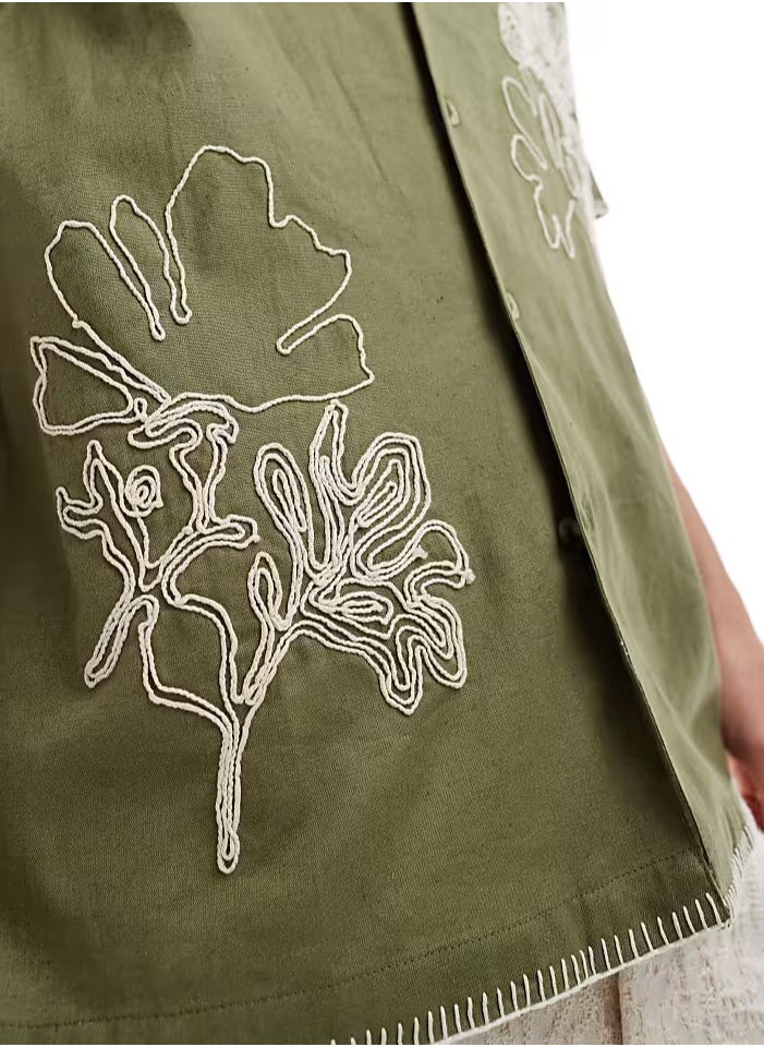 Reclaimed Vintage - Embroidered Revere Shirt - Image 1