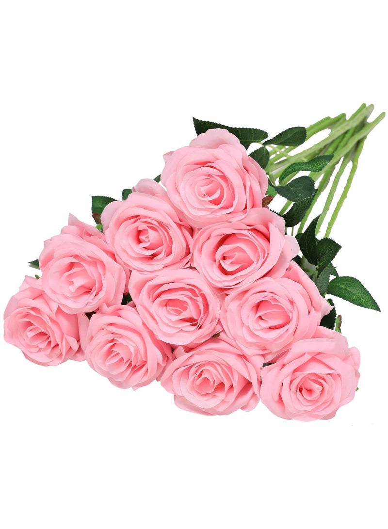 HOME ZONE Artificial Silk Rose Flower Bouquet Lifelike Fake Rose for Wedding Home Party Decoration Event Gift 10pcs (Pink) - Image 1