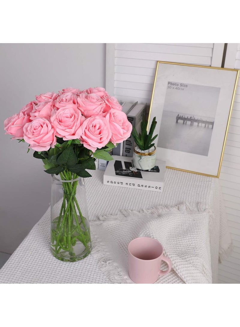 HOME ZONE Artificial Silk Rose Flower Bouquet Lifelike Fake Rose for Wedding Home Party Decoration Event Gift 10pcs (Pink) - Image 5