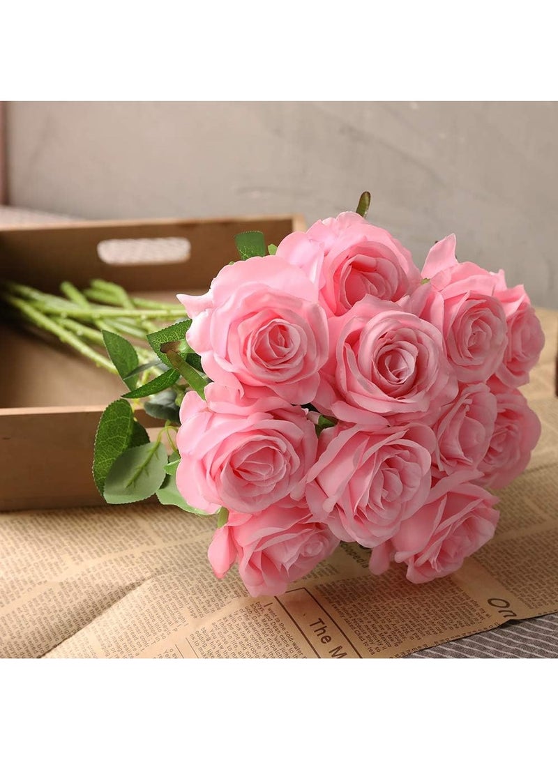 HOME ZONE Artificial Silk Rose Flower Bouquet Lifelike Fake Rose for Wedding Home Party Decoration Event Gift 10pcs (Pink) - Image 2