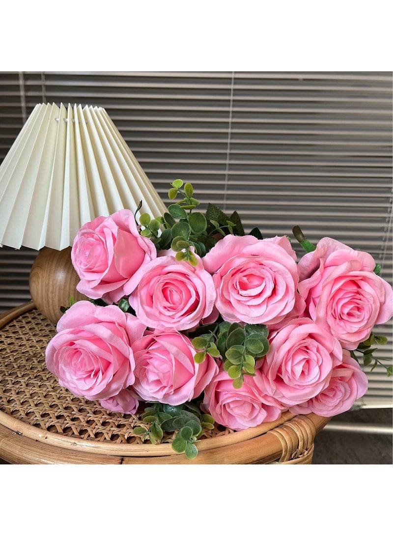 HOME ZONE Artificial Silk Rose Flower Bouquet Lifelike Fake Rose for Wedding Home Party Decoration Event Gift 10pcs (Pink) - Image 3