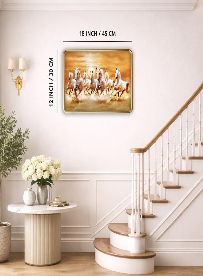 XOPY Seven Running Horses with Golden Frame | Vastu 7 horses Raw Pyrite Painting for Home, Office & Living Room Wall Decore | 12X18 Inch Sparkle Laminated Frame | Best For Gifting (3056, 12X18) - Image 3