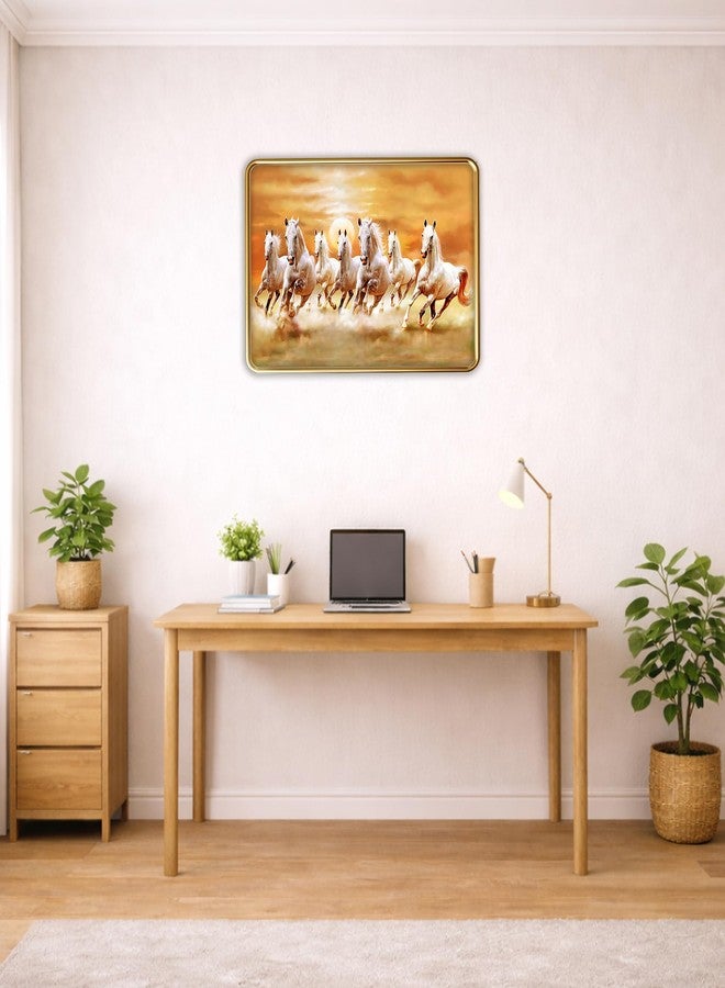 XOPY Seven Running Horses with Golden Frame | Vastu 7 horses Raw Pyrite Painting for Home, Office & Living Room Wall Decore | 12X18 Inch Sparkle Laminated Frame | Best For Gifting (3056, 12X18) - Image 2