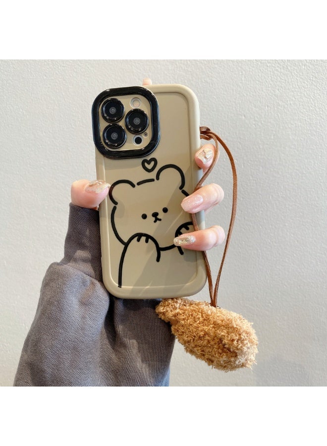 NIBEMINENT Love Bear Protective TPU Case Cover For iPhone 16 Pro, Love Bear With Plush Bear Pendant - Image 1