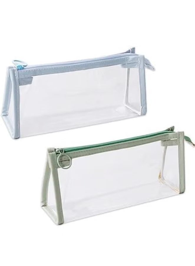 2PCS clear pencil cas, Big Capacity Pencil Case, transparent pouch, makeup bag, Clear Exam Pencil Case, Waterproof PVC Zippered Cosmetic Storage Pouch, Travel Luggage Pouch Make up Cosmetic Bag - Image 1