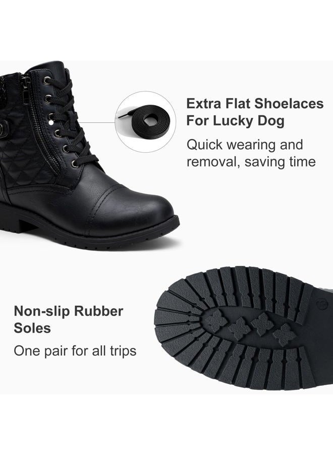 Vepose Women's Combat Ankle Boots Lace up Comfortable Short Booties Low Heel, Black, 6 - Image 4