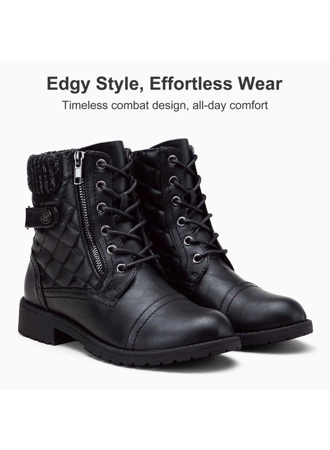 Vepose Women's Combat Ankle Boots Lace up Comfortable Short Booties Low Heel, Black, 6 - Image 5