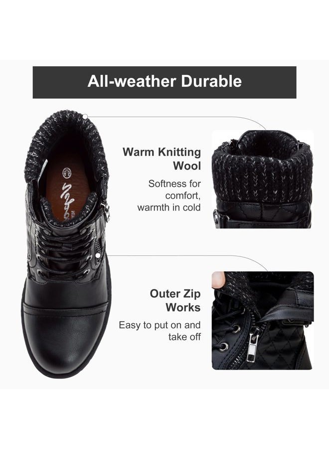 Vepose Women's Combat Ankle Boots Lace up Comfortable Short Booties Low Heel, Black, 6 - Image 3