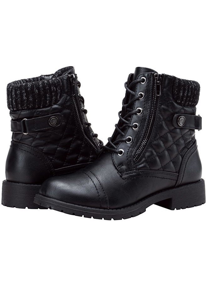 Vepose Women's Combat Ankle Boots Lace up Comfortable Short Booties Low Heel, Black, 6 - Image 1