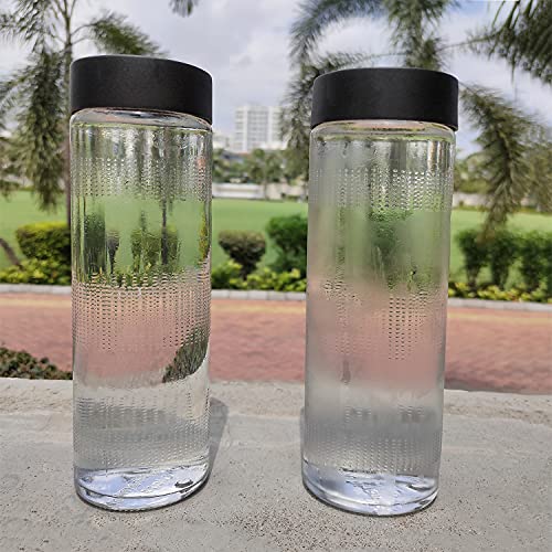 Vency Glass juice glass bottle Fridge Water Bottle with Black Plastic Cap | Set Wide Mouth| with AirTight Leak Proof Reusable Black Plastic Lids | Juicing, Smoothies | Reusable (750ml)(Set of 4) - Image 4