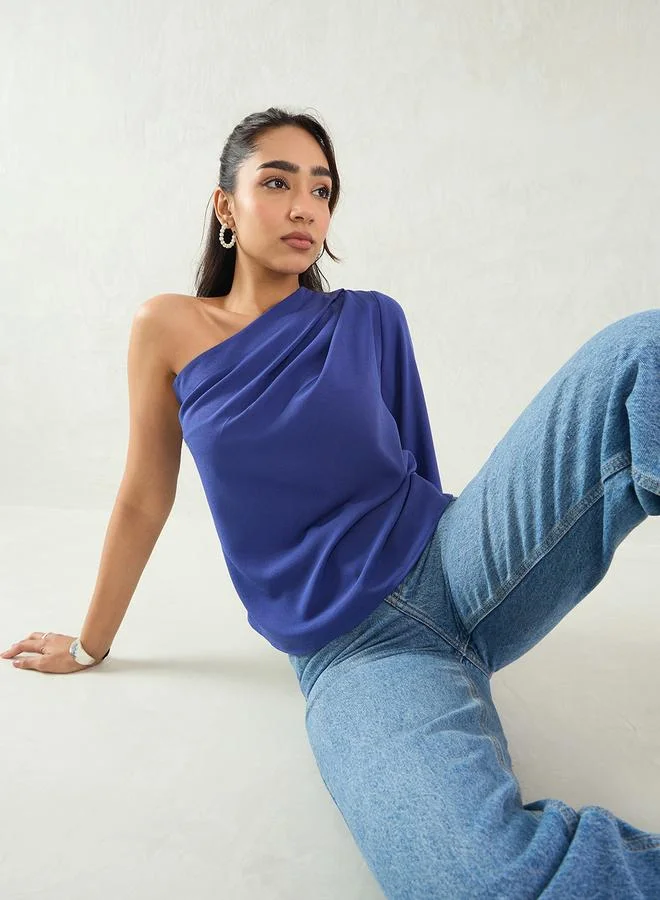 Femmella  Femmella Royal Blue One Shoulder Bell Sleeve Top for Women | Best Price UAE